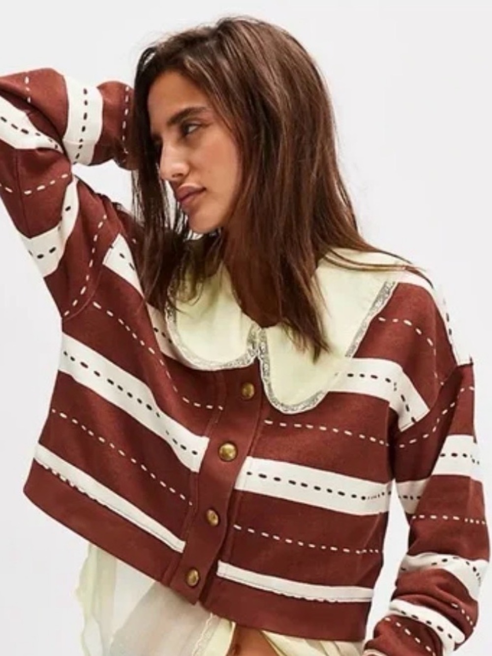 Free People Grace stripes cardigan. NWT. Brownstone